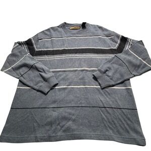 NATURALIFE Striped Crewneck Sweater Mens Large Light Blue Navy White Cotton Knit